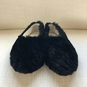 Celine black coat slipper shearling flat